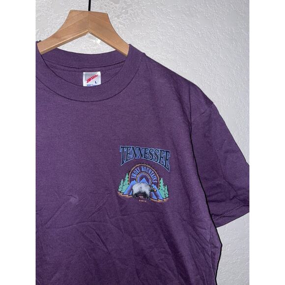Vintage Smoky Mountains Shirt Bear Tee Purple USA Made Jerzees VTG 1995 Large - Picture 2 of 8